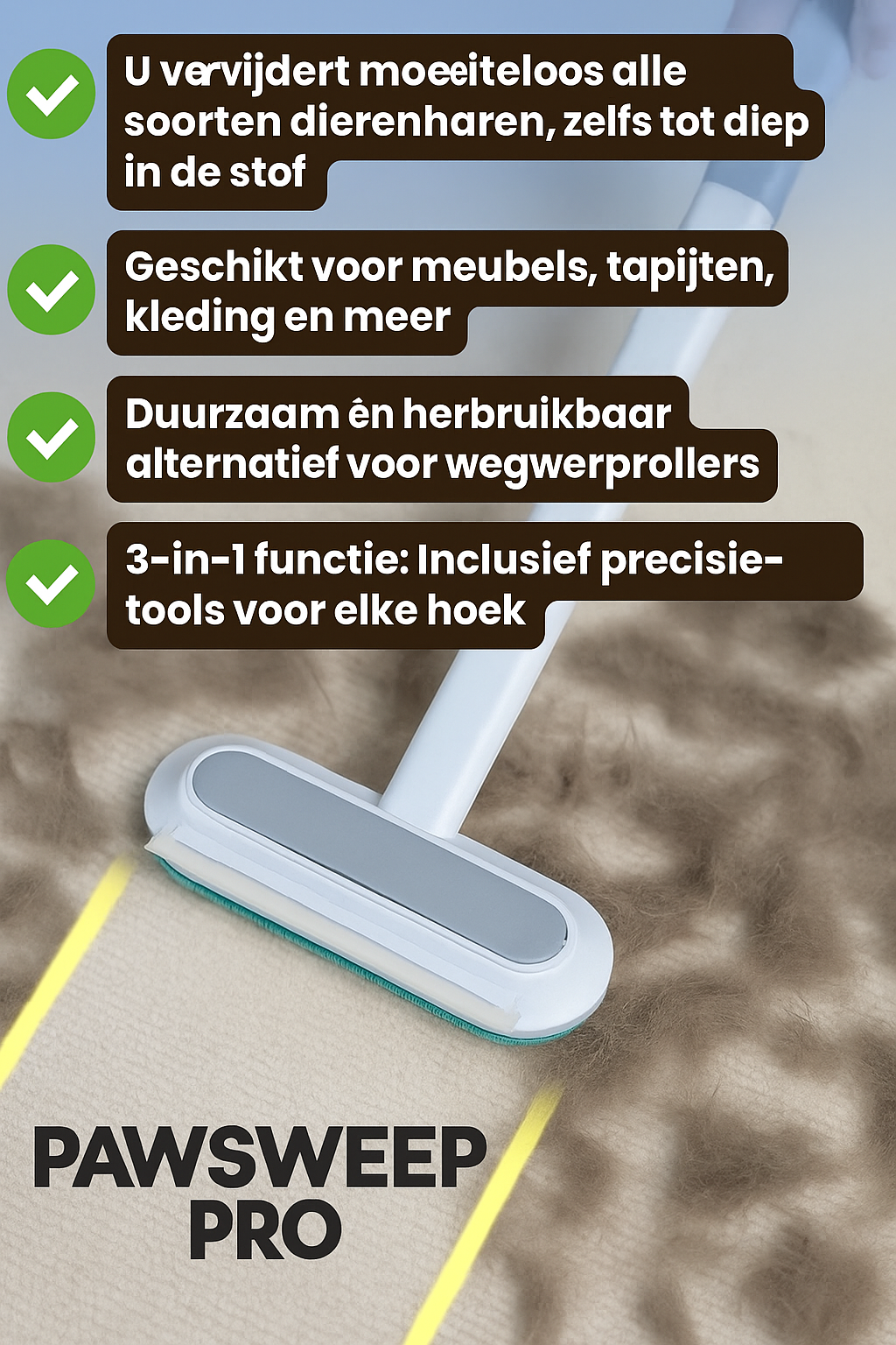 PawSweep Pro U houdt uw hele huis haarvrij – in één vloeiende beweging